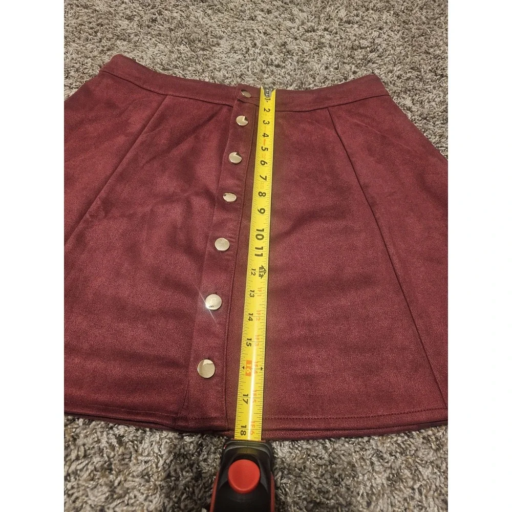 NWT Women's XL Burgundy Maroon A-Line Mini Skirt High Waist Gold Button Front